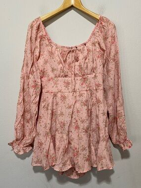 Trixxi Women’s Small Pink Floral Babydoll Square Neck Romper Boho Summer